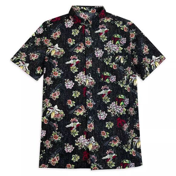 Star Wars Other - Star Wars Boba Fett Woven Floral Collared Button‎ Shirt Size M